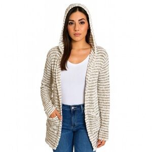 Moth brand hooded sweater open front cardigan in tan & Beige with pockets SZ M